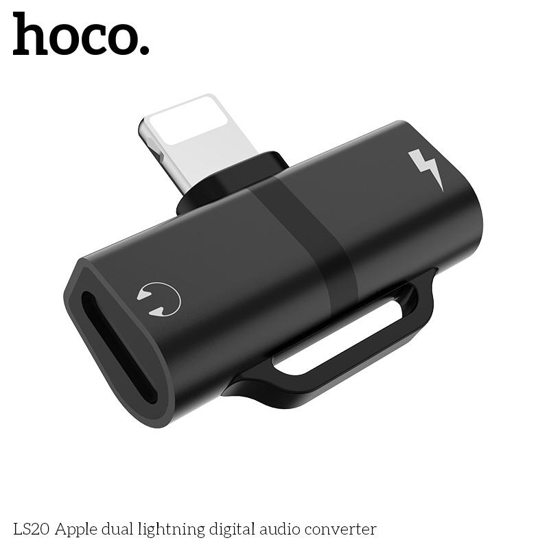 Cổng chuyển tai nghe hoco ls20 gồm 2 khe cắm chân lightning - hoco