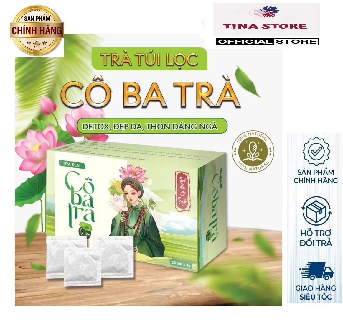 Hộp trà sen giảm cân cô ba trà 25 gói - cô ba trà sen giảm mỡ bụng giữ dáng đẹp da