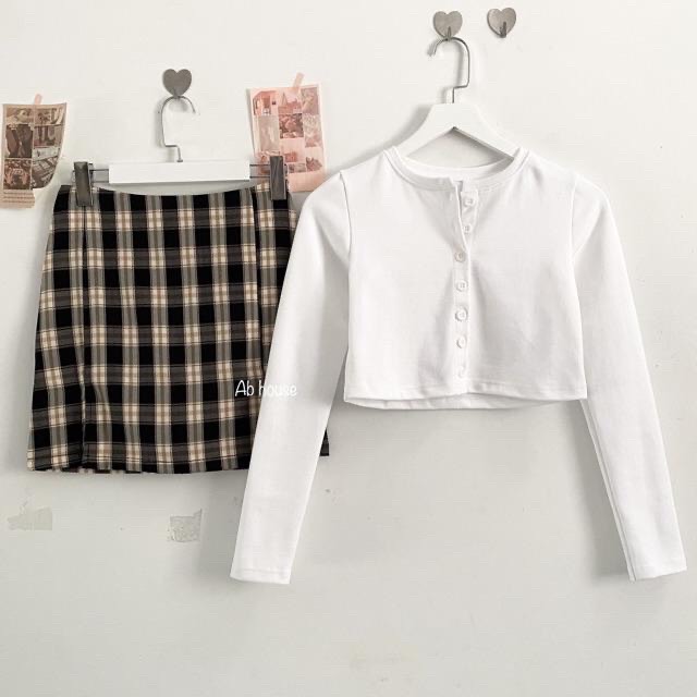 ÁO CROPTOP NÚT DÀI TAY VINTAGE CỰC XINH , DỄ THƯƠNG-NAUY