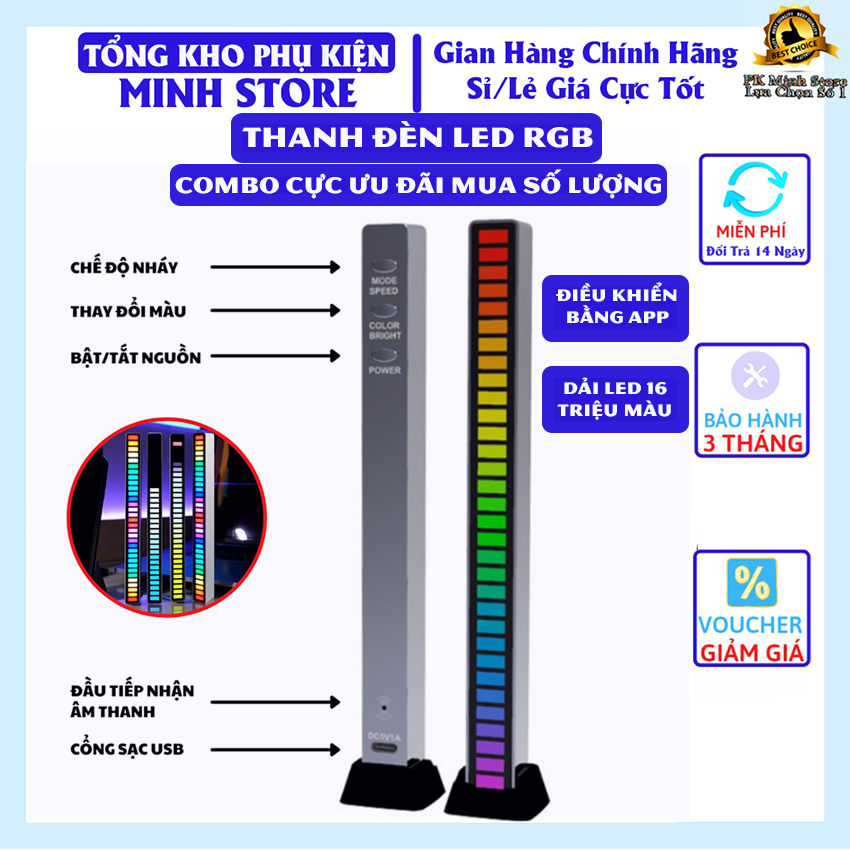 Thanh Đèn LED Chuyên Dụng Nháy Theo Nhạc , Đèn LED RGB Cảm Biến Âm Thanh Hỗ Trợ Tạo Phông Lung Linh, Decor HOTTREND ( Loại Mới Có APP Điều Khiển )