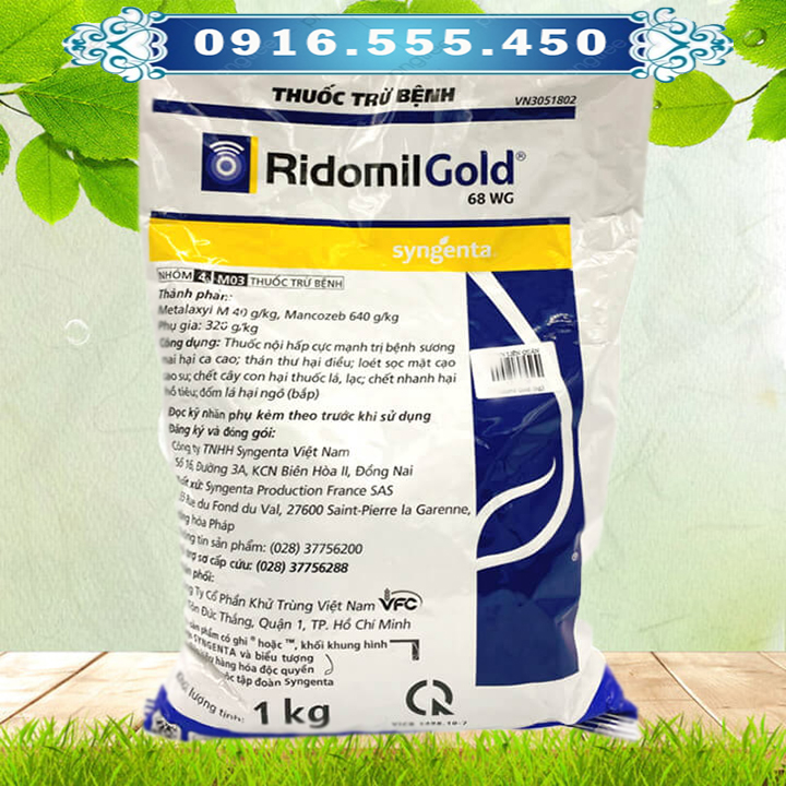 Ridomil Gold 68WG 1kg Phòng trừ nấm bệnh đốm lá, thán thư, sương mai, vàng lá hại cây trồng
