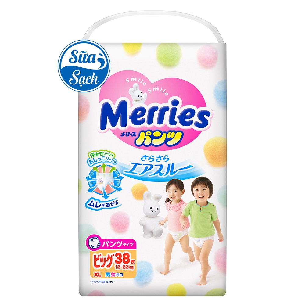 Tã bỉm dán/quần Merries size NB90/S82/M64/L54/XL44/M58/L44/XL38/XXL26