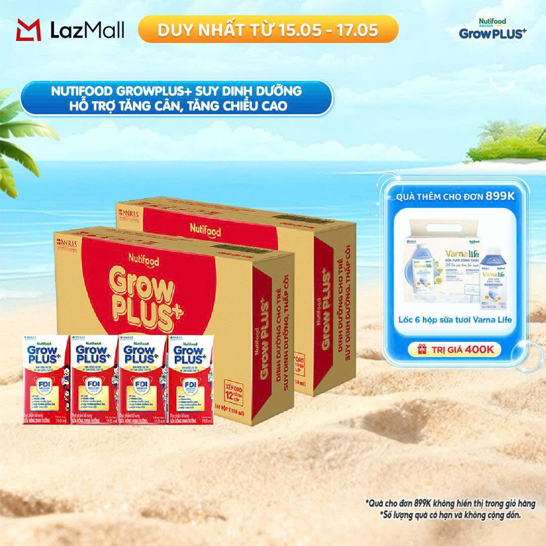 [HCM/HN - GIAO HÀNG HỎA TỐC] Combo 2 Thùng Sữa Nước Pha Sẵn Nutifood GrowPLUS+ Suy Dinh Dưỡng - Hỗ Trợ Tăng Cân, Tăng Chiều Cao - Trên 1 tuổi  (48 Hộp x 110ml) (Bao bì tùy đợt nhập hàng)