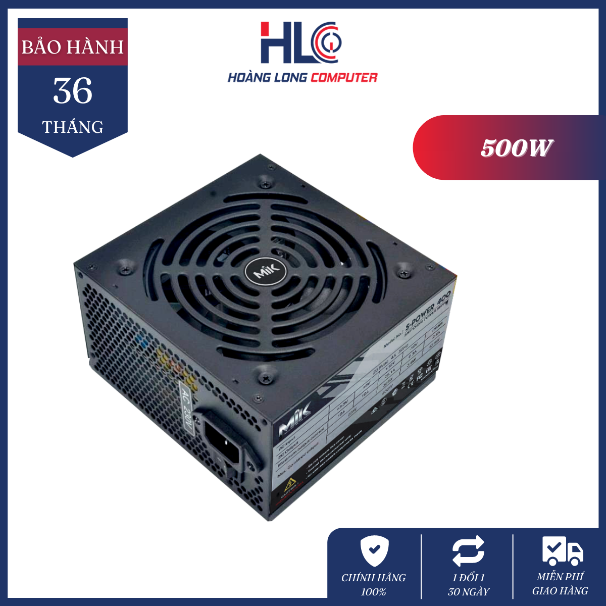 Nguồn mik s-power 400w 500w - tương thích chuẩn atx - chính hãng bảo hành 36 tháng - hlc gaming