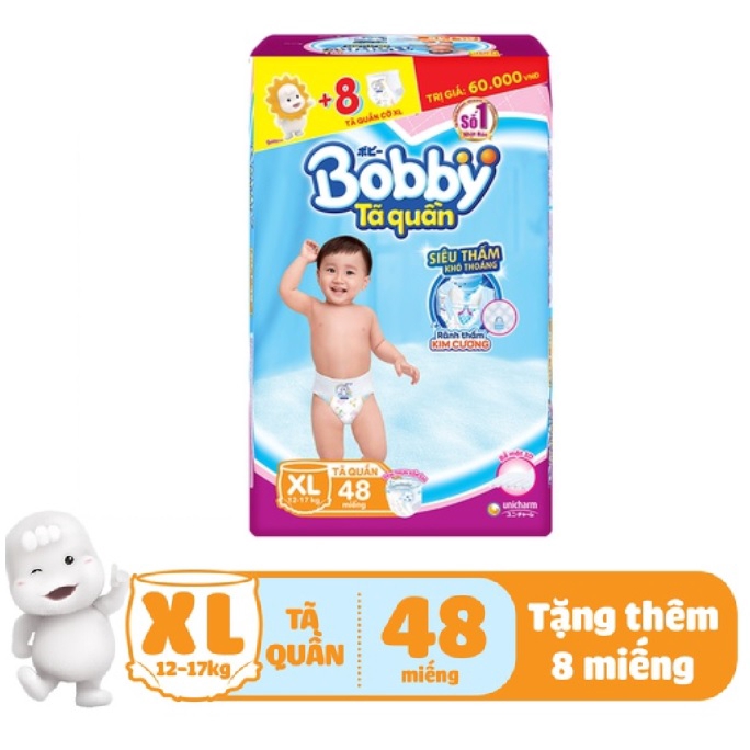 Bỉm - tã quần bobby đủ size m62. l 54. xl48 xxl44 tặng 8 miếng