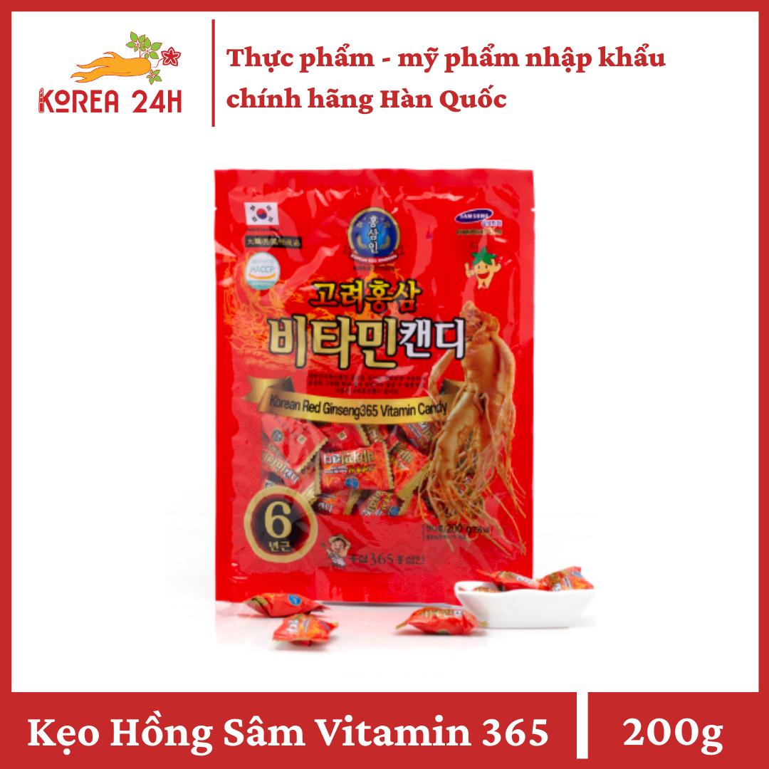 [HCM]Kẹo Hồng Sâm Red Vitamin Hàn Quốc Có Đường Bịch 200g