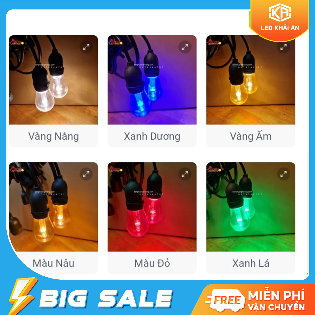 Combo 10 bóng led edison s14 7 màu. đèn trang trí, đèn led trang trí