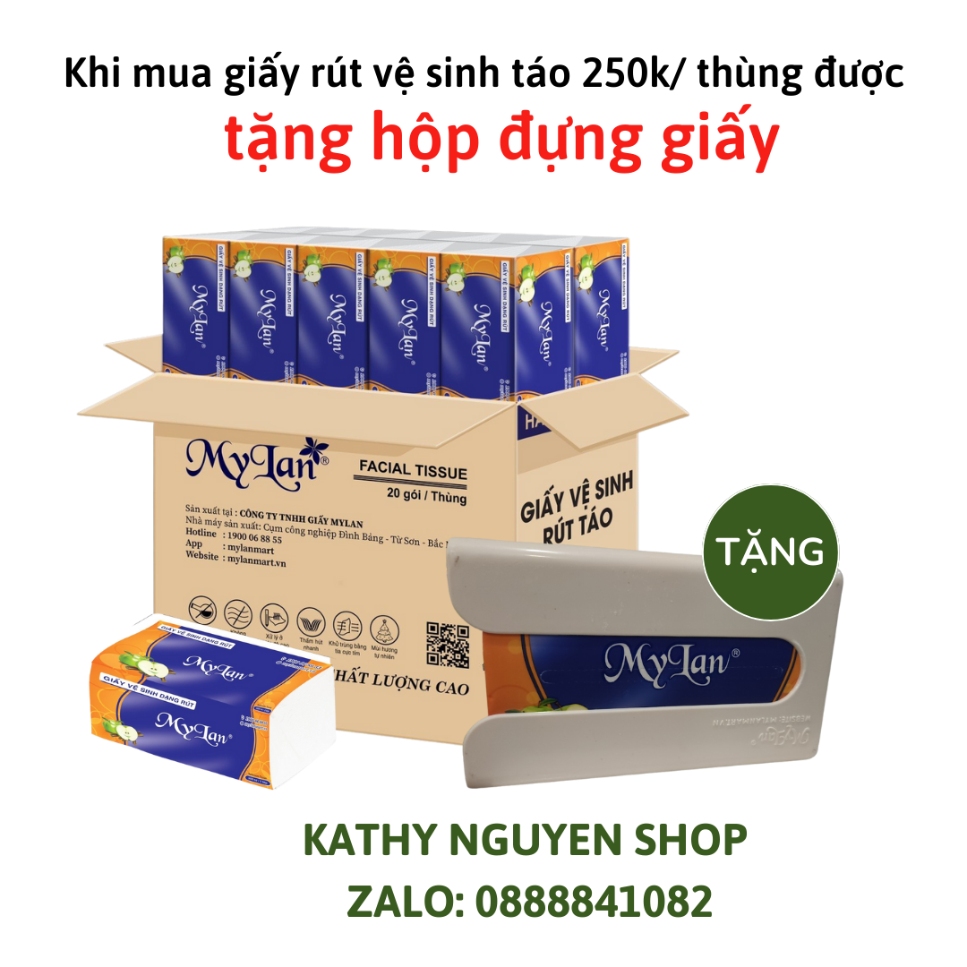 THÙNG 20 Gói Giấy Vệ Sinh Dạng Rút Cao Cấp MYLAN Táo Xanh 3 Lớp, TẶNG HỘP ĐỰNG GIẤY MYLAN SIÊU XỊN