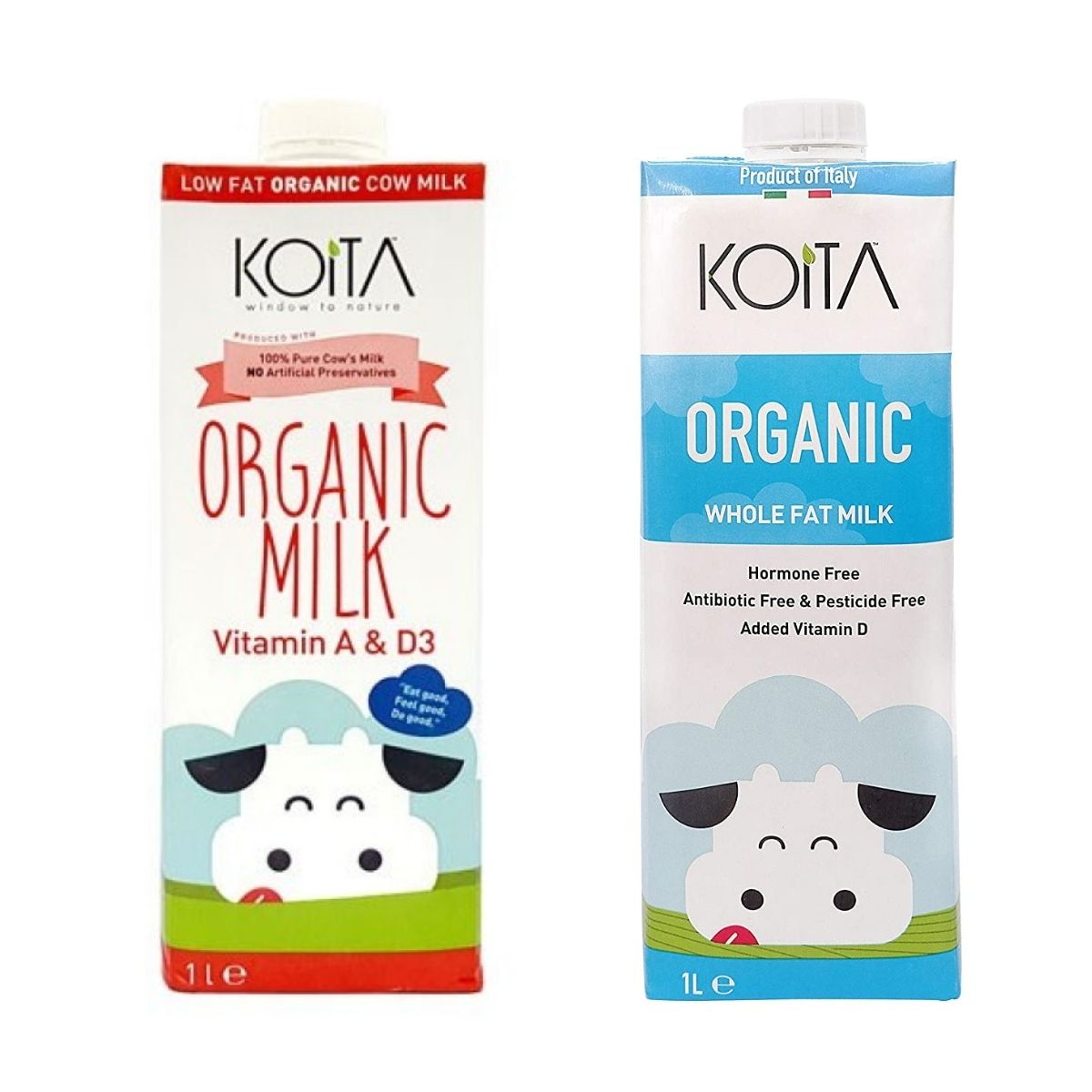 Sữa bò hữu cơ nguyên kem - ít béo - Lactose Free 200ml và 1L Koita