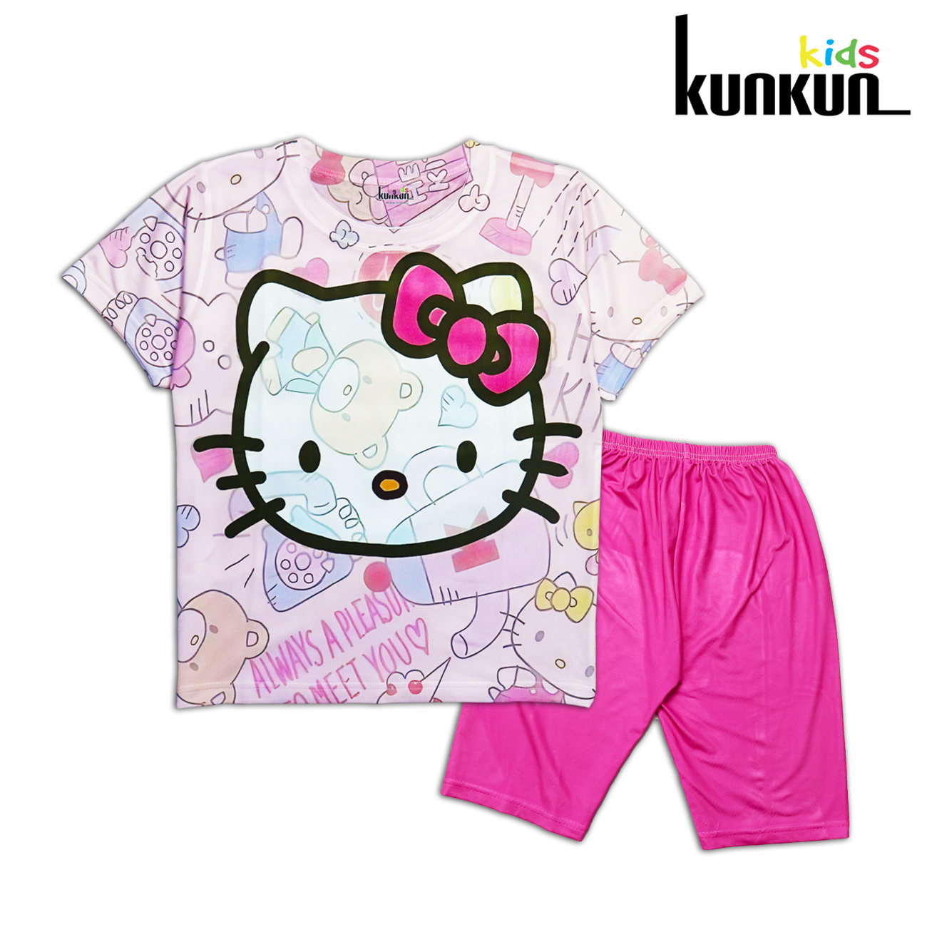 Quần áo bé gái set ngố chất thun lạnh kunkunkid in 3d hình mèo Hello Kitty TC1121- dành cho bé gái size từ 10-60kg