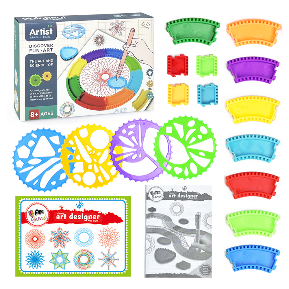Bộ thước 6 chi tiết vẽ họa tiết sáng tạo Spirograph kiểu xoắn ốc sáng tạo, Đồ chơi vẽ Spirograph