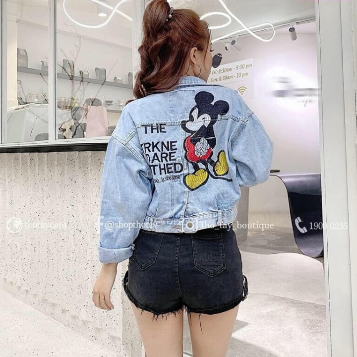 Áo Khoác Jean Nữ Thời Trang Thêu Hình Micky Siêu Cute Mẫu Mới