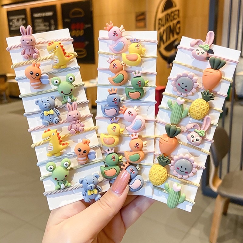 Set 10 chun cột tóc hoạt hình dễ thương cho bé