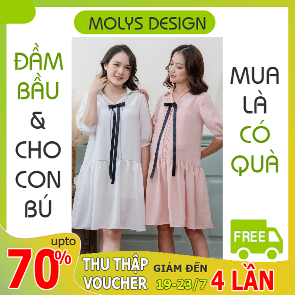 Váy bầu thời trang thiết kế có khóa cho con bú MOLYS M2361 đuôi cá kèm nơ điệu đà
