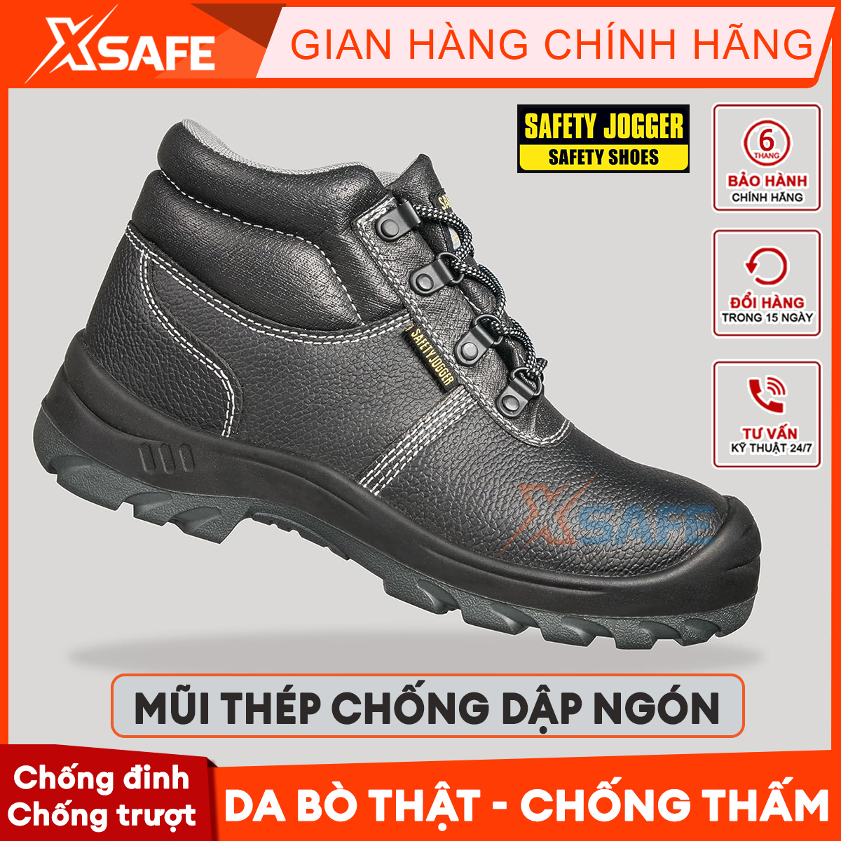 Giày bảo hộ lao động nam Safety Jogger Bestboy Bestrun Giày cổ cao giày cổ thấp da bò thật 100 mũi thép đế thép chống đinh chống tĩnh điện