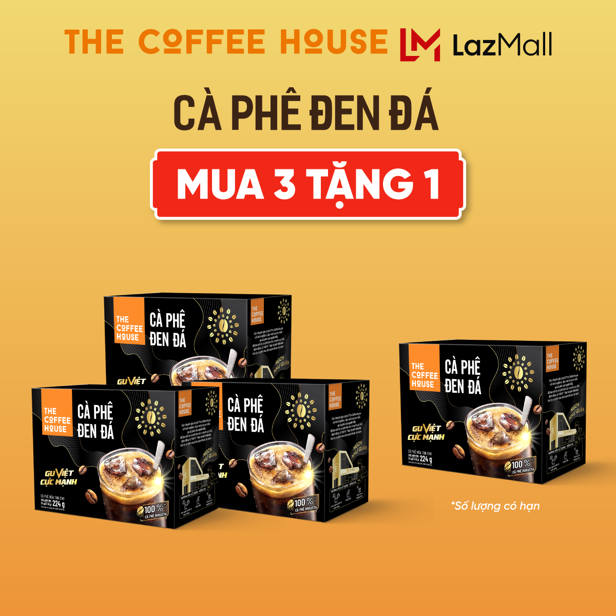 MUA 3 TẶNG 1 Hộp cà phê đen đá The Coffee House Hộp 14 gói x 16 g
