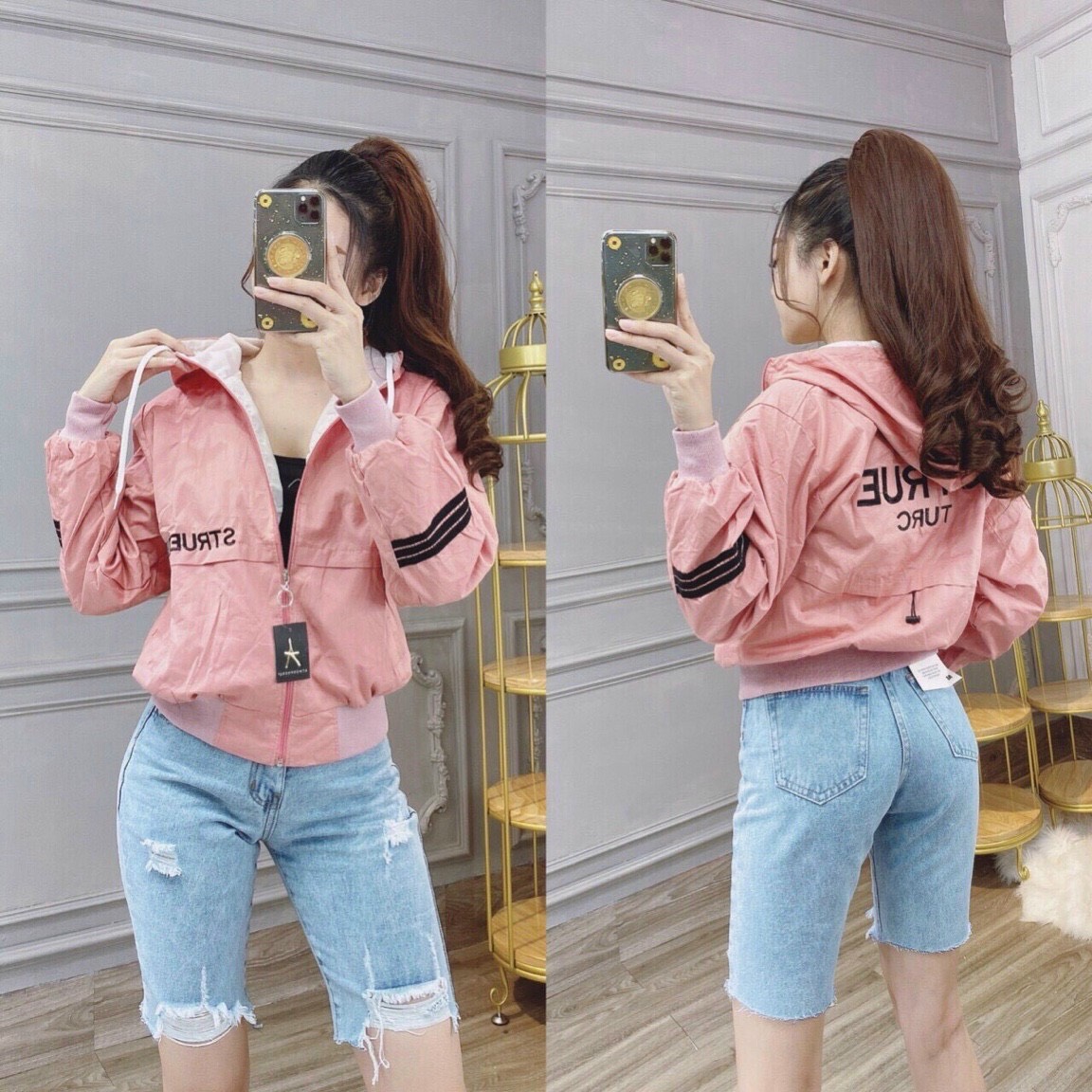 Áo Khoác Dù Nữ 2 Lớp 3 Sọc Thời Trang Đón Xuân MTB