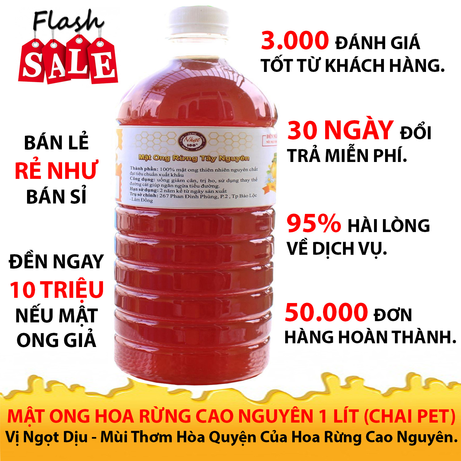 Mật ong nguyên chất rừng Tây Nguyên 1000ml  - Mật ong tiêu chuẩn xuất khẩu giá gốc tại trang trại [ Hơn 3000 đánh giá 5 SAO từ khách hàng ]