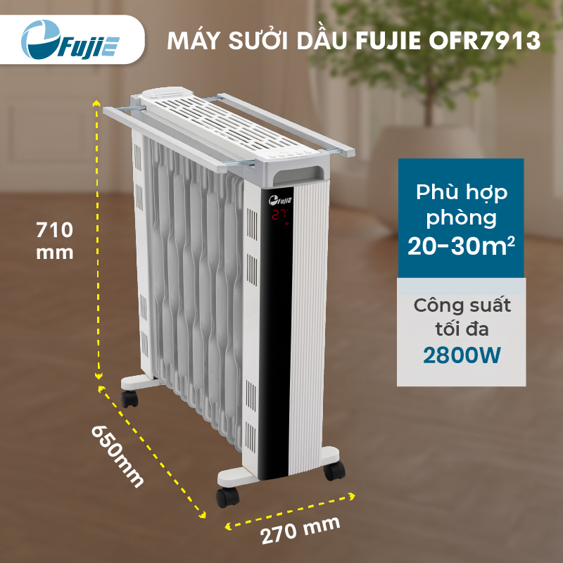 Máy sưởi dầu không khô da 13 thanh nhập khẩu FujiE OFR7913, cài đặt nhiệt độ, máy sưởi ấm điện không đốt oxi, không phát sáng tự ngắt an toàn