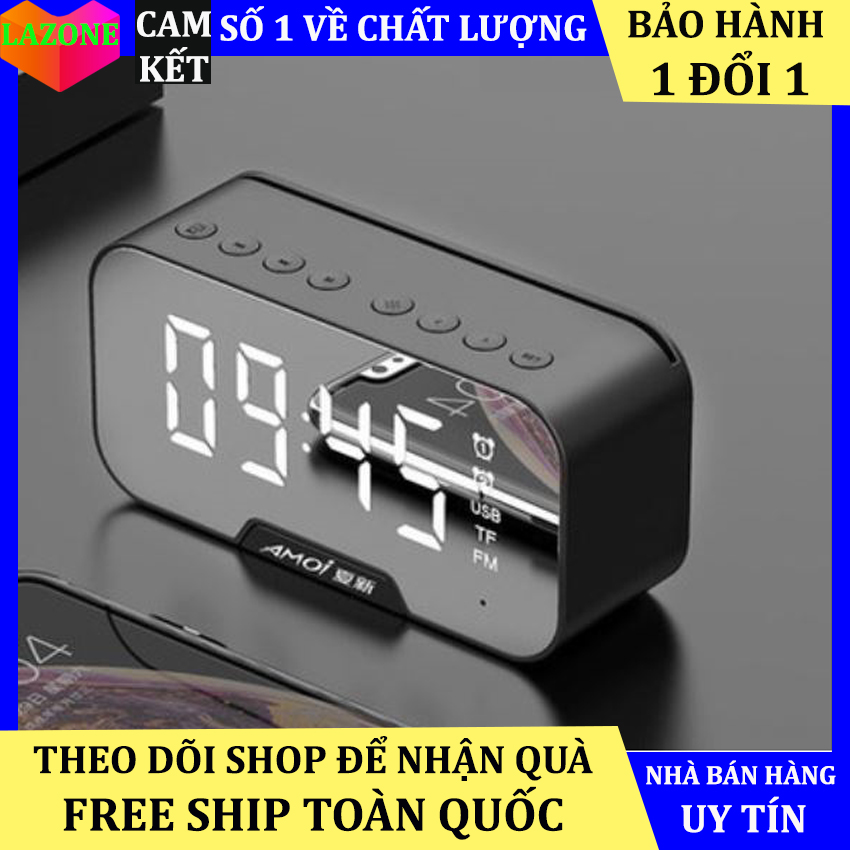 Loa bluetooth Yoking G30 kiêm đồng hồ loa không dây mini nghe nhạc để bàn mặt gương làm đèn ngủ 2 đồng hồ báo thức, hiển thị nhiệt độ, dung lượng pin lớn, chất lượng âm thanh cao