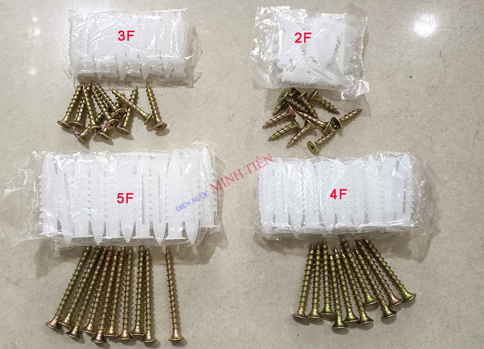 10 tắc kê nhựa + 10 vít bắt tường 2f, 3f, 4f, 5f