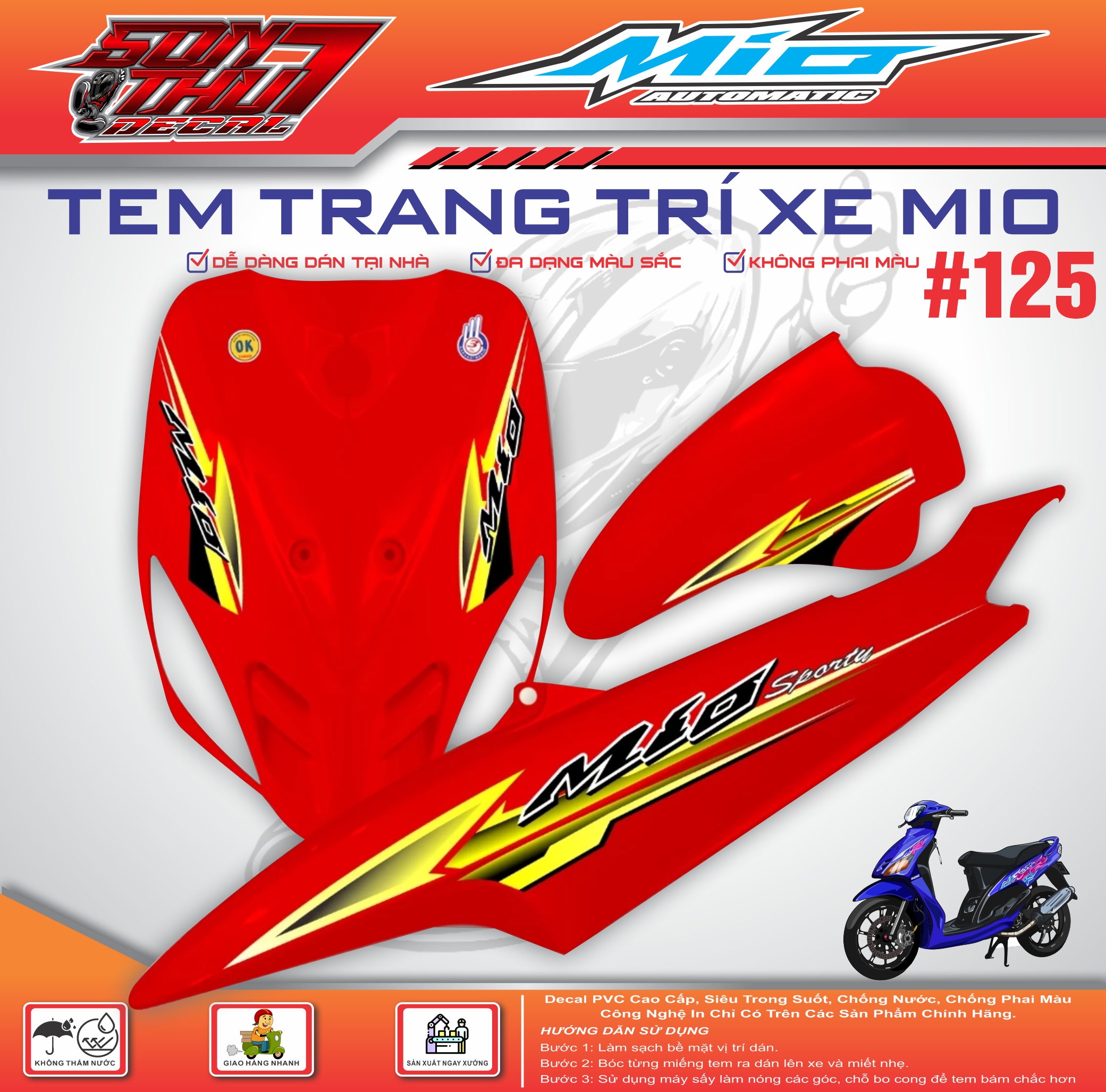 Yamaha Mio Sport Motorcycle Sticker # 125 (High Quality Material - Sharp Color - Does Not Fade) Giá 104,000 Đồng*Miễn phí vận chuyển