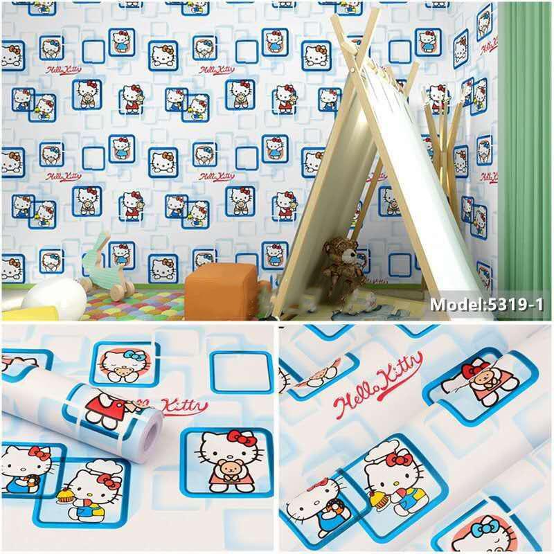 DECAL GIẤY DÁN TƯỜNG 3D HÌNH MÈO Ô VUÔNG  XANH KEO SẴN KHỔ 10M X 45CM GDT_5319-1
