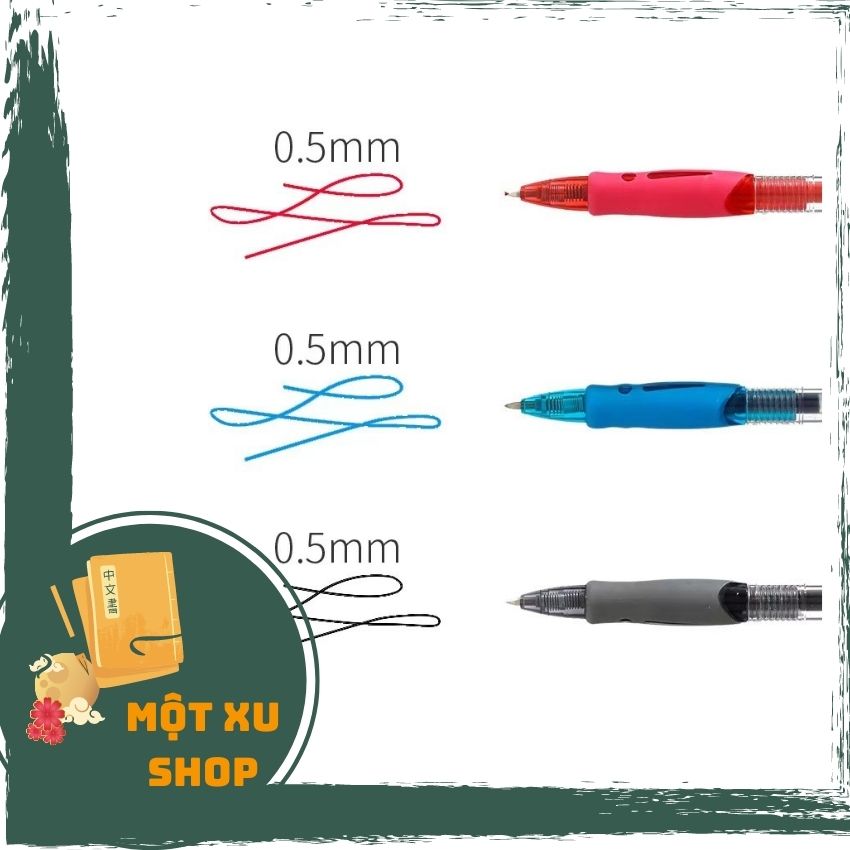 [ FREESHIP] [HCM] Bút bi nước đầu viết 0.5 mm 3 màu xanh, đỏ, đen motxushop but05