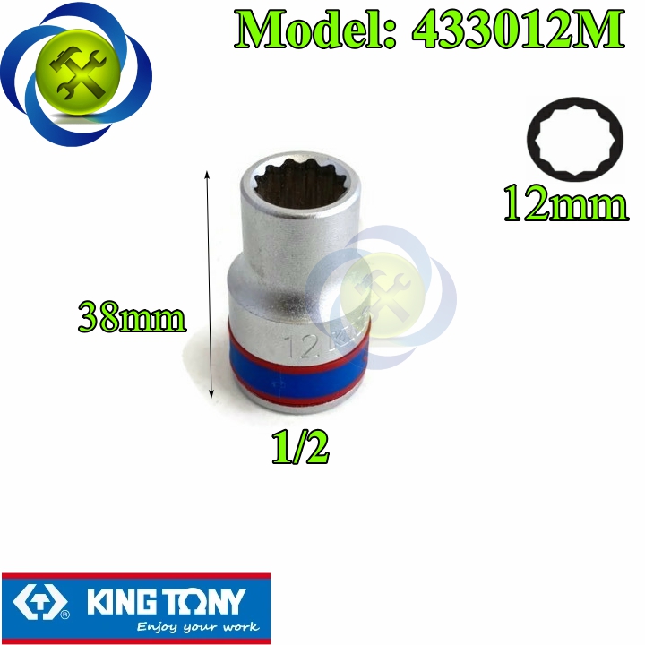 Tuýp 12mm 1/2 kingtony 433012m 12 cạnh màu trắng dài 38mm