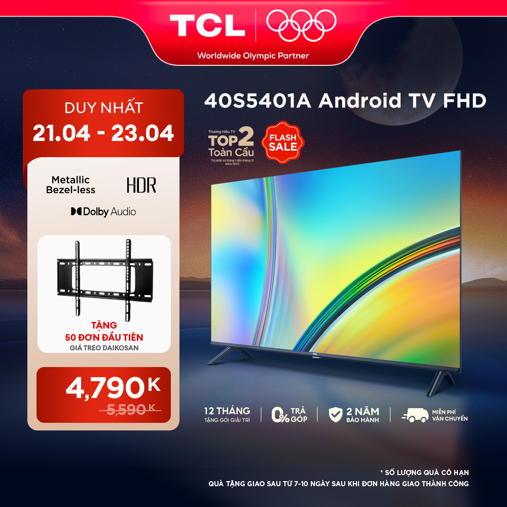 [ 21-23/4 MEMBER DAY SALE  4790K TẶNG 50 ĐƠN ĐẦU TIÊN GIÁ TREO TV CHO DÒNG TV 32-43INCH ] Android TV Full HD TCL 40inch - 40S5401A/40S5400A - Smart TV - Hàng chính hãng - Bảo hành 2 năm