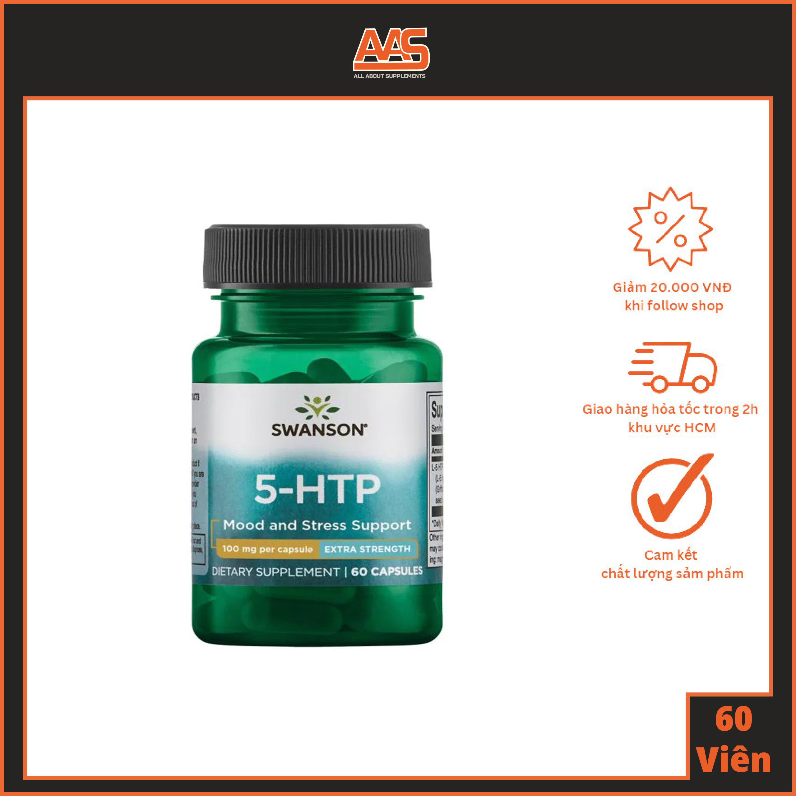 [HCM]AMINO ACID - SWANSON - 5-HTP 100MG - 60 CAPSULES - Hỗ trợ ngủ ngon giảm mệt mỏi - Từ Mỹ