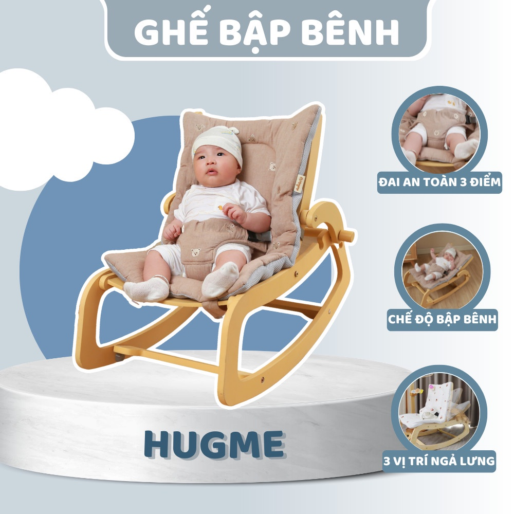 Ghế Bập Bênh Chân Gỗ Đa Năng Rocking Chair Hugme Cho Bé 2024 - Ghế Nằm Rung Cho Bé Chất Liệu Đệm Điều Hòa Thoáng Khí Sử Dụng Được 4 Mùa Zimbababy