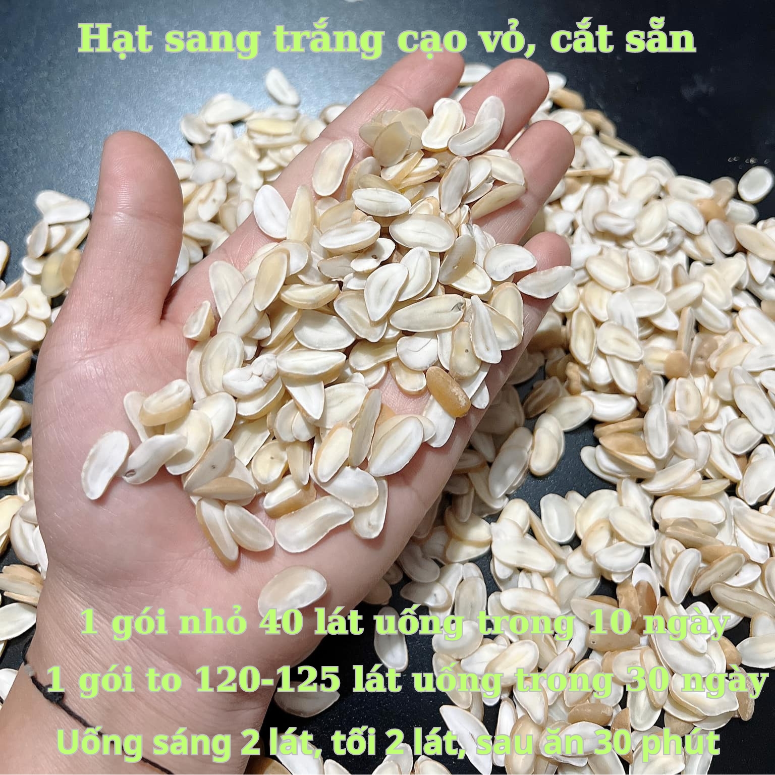 Hạt sang, hạt sành trắng rừng Tây Bắc cạo vỏ, cắt lát sẵn. Hạt sang chữa đau dạ dày đại tràng đi ngoài phân lỏng của người H. Mông