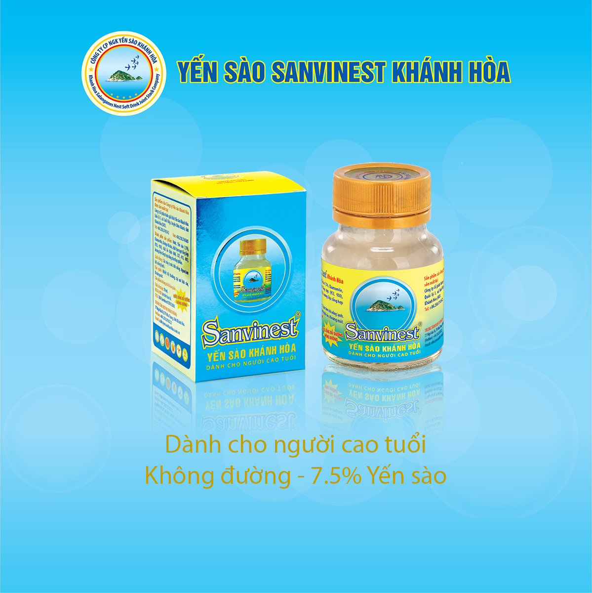 Nước Yến sào Sanvinest Khánh Hòa không đường dành cho người cao tuổi LỌ 70ML Yến sào Thiên Nhiên Khánh Hòa 7.5%,  Thích Hợp Cho Người Bị Tiểu Đường.