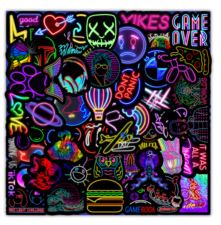 [HCM]Set 50 Sticker Decal Neon RGB Dán Điện Thoại Laptop Ly Chống Thấm Nước Chất Lượng Cao