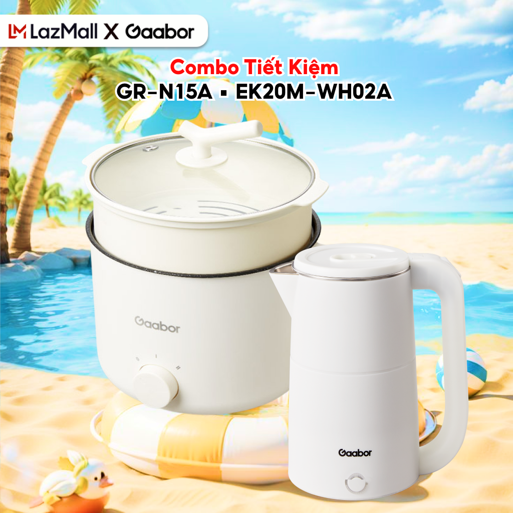 Combo 014 Nồi điện đa năng 1.5L GR-N15A và Bình đun siêu tốc dung tích 2L 2 lớp cách nhiệt EK20M-WH02A  - Bảo hành 12 tháng 1 đổi 1