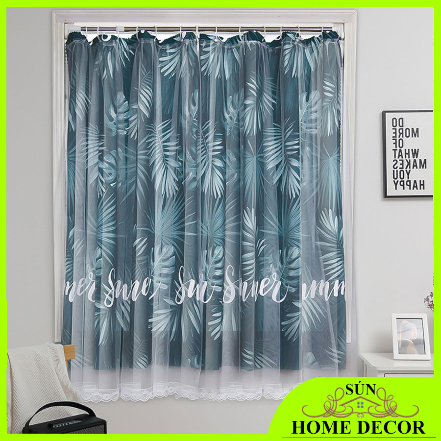 [MẪU ĐẸP- GIÁ RẺ] Rèm cửa dạng lá cây thanh kính thiên văn dễ dàng lắp đặt mà không cần đục lỗ (hoặc móc kéo vén về 1 bên trang trí đẹp)phòng ngủ bằng vải che nắng 2 lớp sổ Velcro Ba