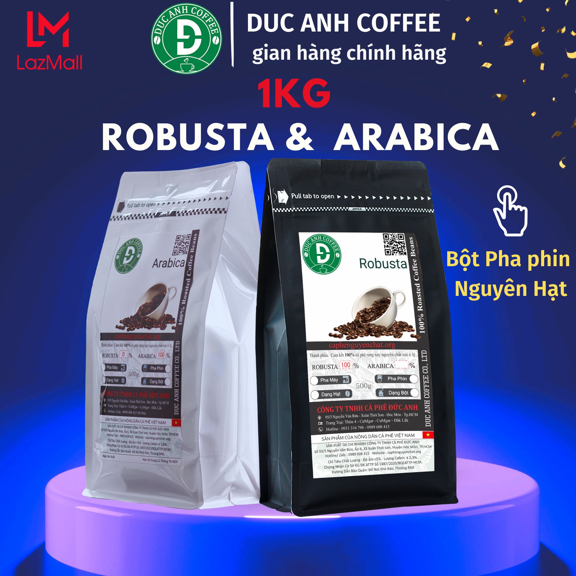 1kg cà phê Robusta và Arabica rang mộc DUC ANH COFFEE