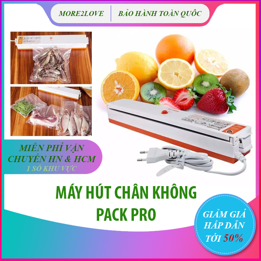 MÁY HÚT CHÂN KHÔNG PACK PRO không kén túi - vacuum packaging machine - Mua Máy hút chân không đóng gói đồ ăn tươi sống, Mua Máy hút chân không loại nào dễ sử dụng. Thiết kế gọn nhẹ, tiện dụng dành cho gia đình - Bảo hành 12 tháng