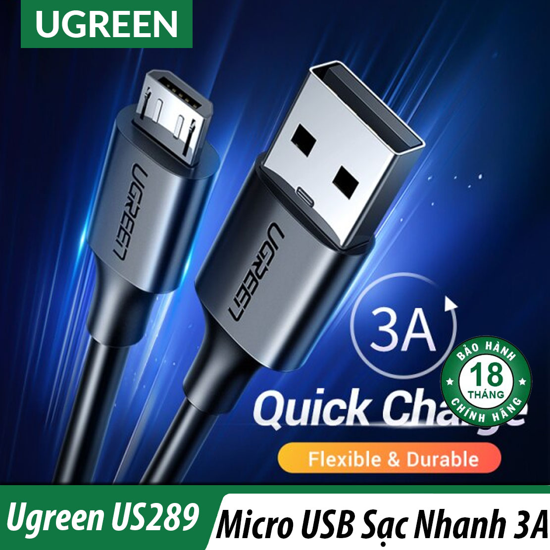Cáp sạc nhanh 3a*5v cổng micro usb cao cấp ugreen us289 - hàng chính hãng