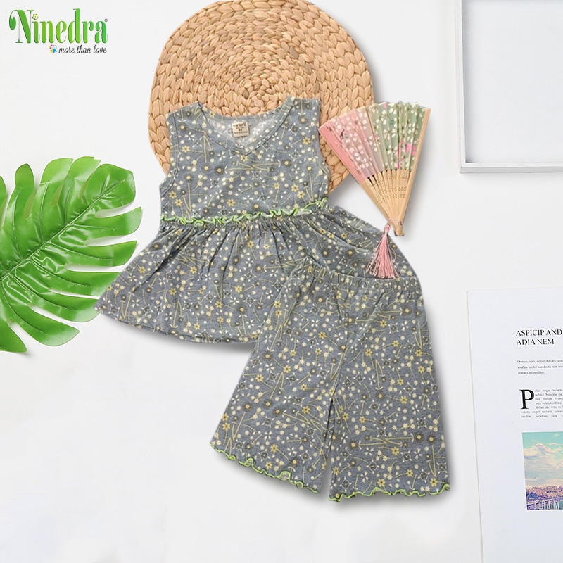 [HCM 💝 Freeship] Đồ bộ bé gái cotton giấy quần ống loe size từ 10-18kg - Ninedra