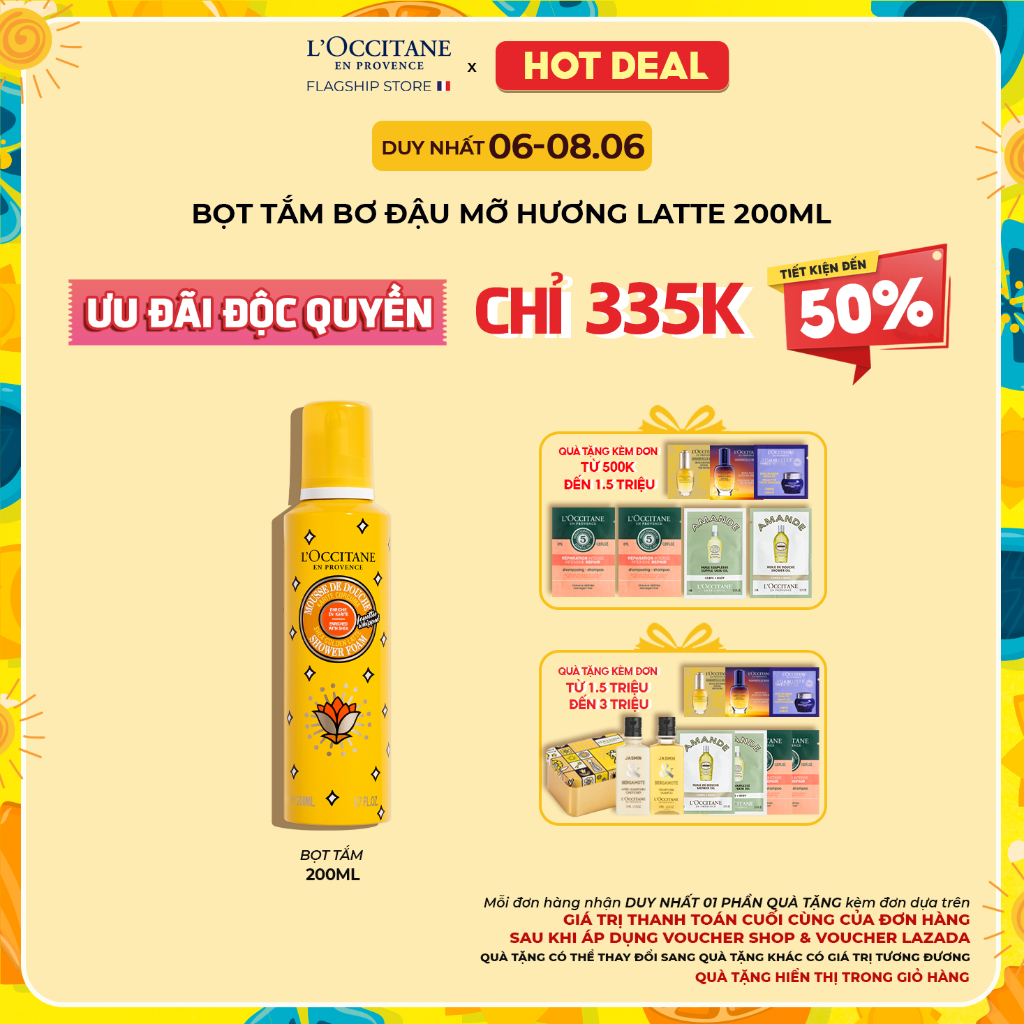 Bọt tắm bơ đậu mỡ hương latte ngọt ngào l'occitane shea golden latte shower foam 200ml