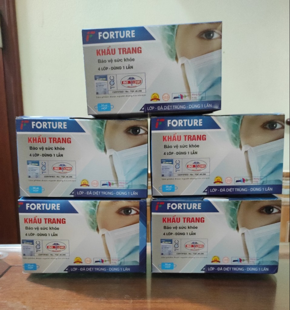 [COMBO 5 HỘP] FORTURE -  Khẩu trang y tế 4 lớp hộp 50 cái màu trắng FORTURE, Khẩu trang vải không dệt ngăn Virut khói bụi, Dùng 1 lần