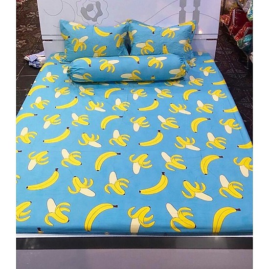 (FreeShip MAX) Set 3 Món Ga Và 2 Áo Gối Poly Mẫu Chuối Vàng