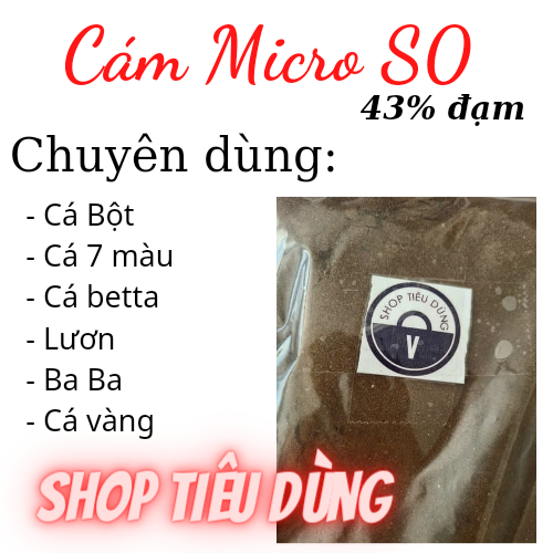 1 kg Cám MICRO 0 mịn 43% đạm thức ăn cho cá bột , lươn , 7 màu , ba ba, cá vàng , ếch , betta , guppy , baba micro
