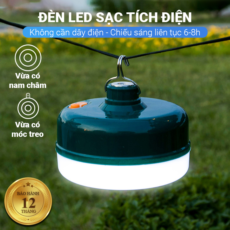 [TẶNG CÁP SẠC] Đèn LED siêu sáng sạc tích điện C12 công suất 12W/24W/36W có móc treo đầu hút nam châm chống nước chất liệu nhựa PP 3 chế độ chiếu sáng - Bảo hành 12 tháng
