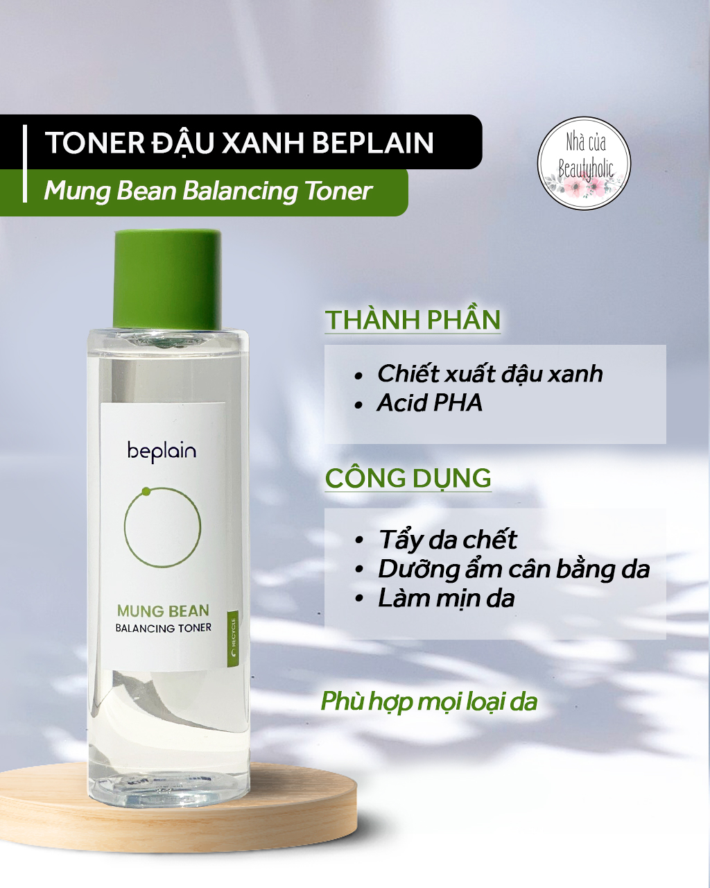 [HCM][Nhacuabeautyholic]  [DATE T9.2023] Toner đậu xanh Beplain Greenfull Balancing