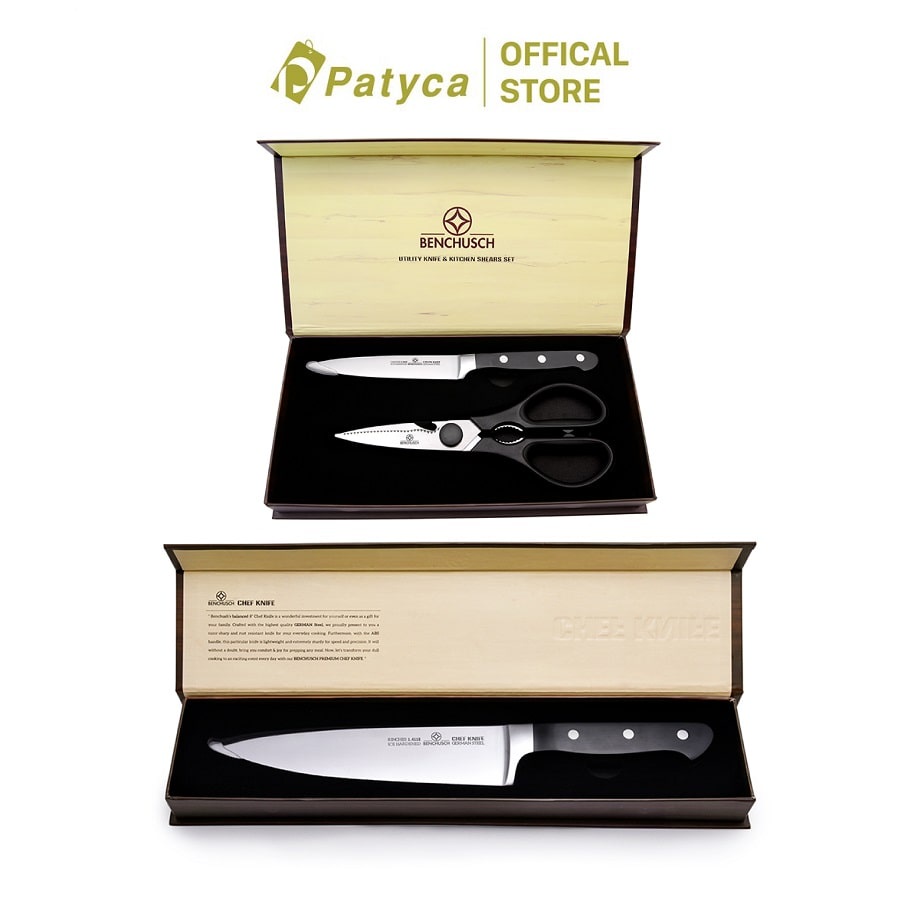 COMBO DAO BẾP ĐĂNG CẤP VÀ BỘ DAO KÉO TIỆN DỤNG BENCHUSCH - THÉP ĐỨC CAO CẤP 1.4116