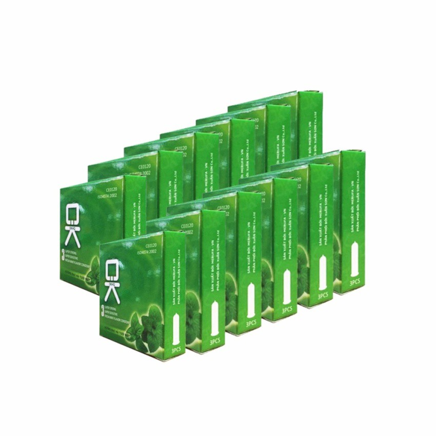 Bộ 10 hộp bao cao su OK HQ bạc hà 30 cái - Mát lạnh sảng khoái