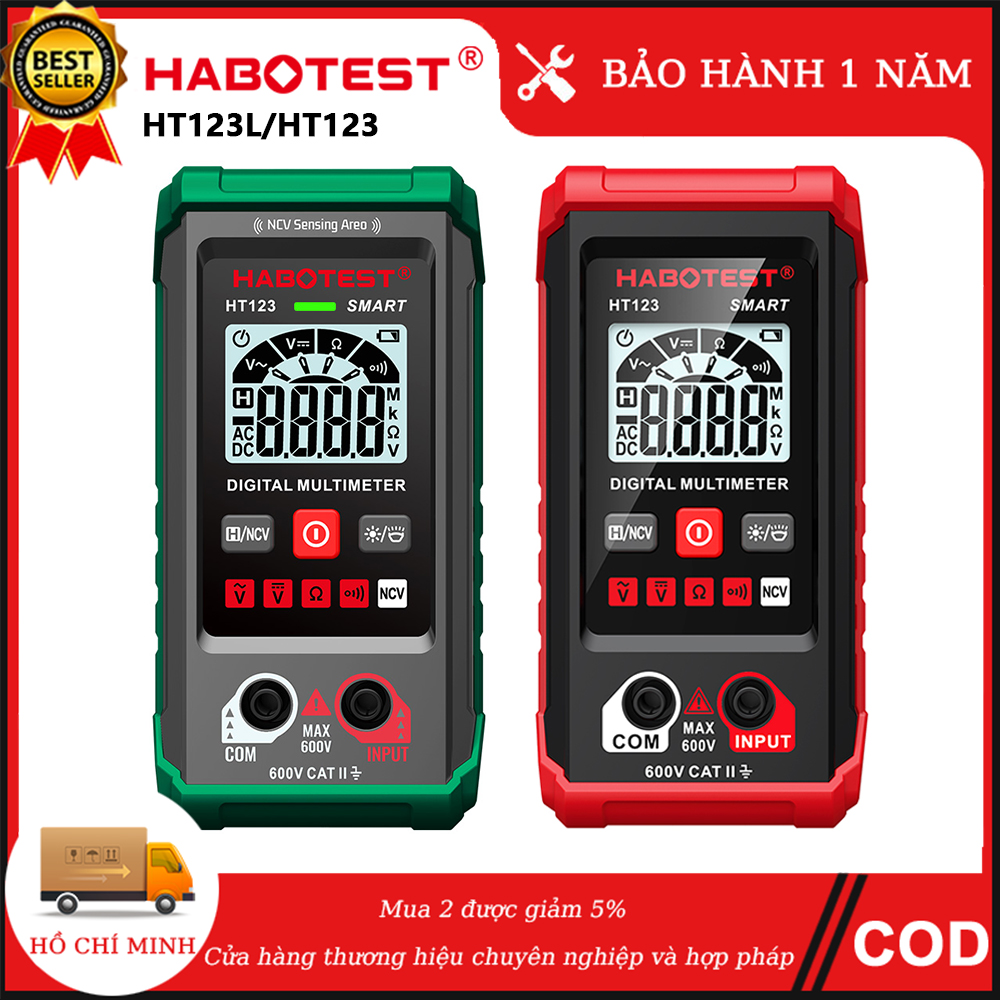 【Ship from Binh Duong HABOTEST HT123 Auto Ranging Digital Smart Multimeter AC/DC Voltage Resistance Continuity Test NCV Multimeter LCD Backlight With Protective Case